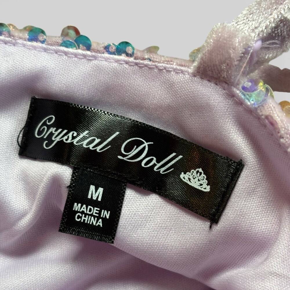 Crystal Doll Sequin Dress Size Medium Purple Feather Trim Y2K Party Formal Mini - Picture 5 of 6